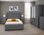 Stylish Bedroom Furniture Set – Double Bed, Four Door Wardrobe with Three Half Mirrors, Chest of Five Drawers & Two Bed Side Tables