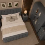 Premium Double Bed Bedroom Set - Six Door Wardrobe With Four Drawer - Chest of Five Drawers With Two Bed Side Table