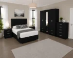 Luxury Bedroom Package – Double Bed with Five Door Mirror Wardrobe, 4 Bottom Drawers, Five Drawer Chest & Bed Side Tables - Image 3