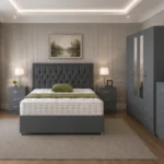 Contemporary Bedroom Suite - Double Bed - 4 Door Wardrobe With Dual Mirror Panels And Four Bottom Drawers