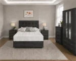 Stylish Charcoal Color Bedroom Collection with 4 Door Wardrobe - Bedside Cabinets, Chest of Drawers