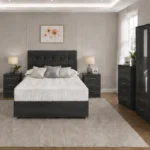 Stylish Charcoal Color Bedroom Collection with 4 Door Wardrobe - Bedside Cabinets, Chest of Drawers