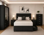 Double Bed Furniture Set - Four Door Wardrobe With Two Half Length Mirrors And Four Bottom Drawers - Chest of Five Drawers - Two Bedside Tables - Image 6