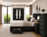 Double Bed Furniture Set - Four Door Wardrobe With Two Half Length Mirrors And Four Bottom Drawers - Chest of Five Drawers - Two Bedside Tables - Image 2