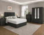 Stylish Charcoal Color Bedroom Collection with 4 Door Wardrobe - Bedside Cabinets, Chest of Drawers - Image 3