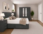 Complete Home Bedroom Collection - Four Door Wardrobe With Two Mirrors - Four Bottom Drawers - Double Bed - Image 2