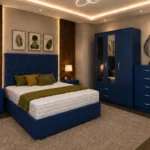 Modern Bedroom Furniture Set – Double Bed with 3 Door Wardrobe, Two Half Mirrors, Two Bottom Drawers & Two Bed Side Tables