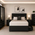 Double Bed Furniture Set - Four Door Wardrobe With Two Half Length Mirrors And Four Bottom Drawers - Chest of Five Drawers - Two Bedside Tables