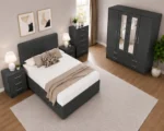 Complete Home Bedroom Collection - Four Door Wardrobe With Two Mirrors - Four Bottom Drawers - Double Bed - Image 3