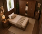 Modern Walnut Double Bed Bedroom Furniture Set - Five Door Mirrored Wardrobe - Chest of Five Drawers & Two Bedside Tables - Image 3