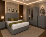 Premium Double Bed Furniture Set – Three Door Wardrobe Featuring Two Half Mirrors, Two Bottom Drawers & Chest of Five Drawers - Image 3