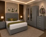 Premium Double Bed Furniture Set – Three Door Wardrobe Featuring Two Half Mirrors, Two Bottom Drawers & Chest of Five Drawers - Image 4