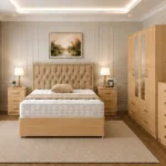 Luxury Double Bedroom Package - 4 Door Mirror Wardrobe With Four Bottom Drawers - Five Drawer Chest - Two Bedside Tables