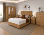 Double Bed Home Furniture Collection - 3 Door Wardrobe With Two Mirrors And Two Bottom Drawers - Chest of Five Drawers - Image 2