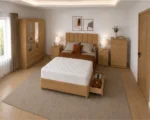 Double Bed Home Furniture Collection - 3 Door Wardrobe With Two Mirrors And Two Bottom Drawers - Chest of Five Drawers - Image 3