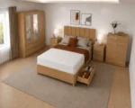 Double Bed Home Furniture Collection - 3 Door Wardrobe With Two Mirrors And Two Bottom Drawers - Chest of Five Drawers