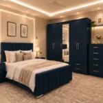 Luxury Double Bed Furniture Set – Five Door Wardrobe with One Full Length Mirror & Four Bottom Drawers – Chest of Five Drawers with Two Bed Side Tables