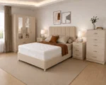 Modern Bedroom Storage Package - Double Bed - Three Door Mirror Wardrobe With Two Bottom Drawers - Bedside Table Pair - Image 2