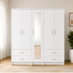 Modern 5 Door Storage Cabinet | Full Mirror Wardrobe with 4 Drawers