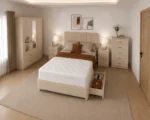 Modern Bedroom Storage Package - Double Bed - Three Door Mirror Wardrobe With Two Bottom Drawers - Bedside Table Pair - Image 3