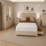 Modern Bedroom Storage Package - Double Bed - Three Door Mirror Wardrobe With Two Bottom Drawers - Bedside Table Pair
