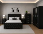 Master Bedroom Double Bed Set - Six Door Wardrobe With Four Drawer - Chest of Five Drawers With Two Bed Side Table