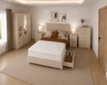 Modern Bedroom Storage Package - Double Bed - Three Door Mirror Wardrobe With Two Bottom Drawers - Bedside Table Pair - Image 5