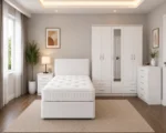 Premium  Bedroom Furniture Set – Double Bed, Five Door Wardrobe with Four Bottom Drawers, Chest of Five Drawers & Two Bedside Tables