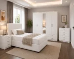 Premium  Bedroom Furniture Set – Double Bed, Five Door Wardrobe with Four Bottom Drawers, Chest of Five Drawers & Two Bedside Tables - Image 2
