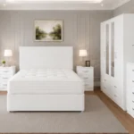 Double Bed Furniture Collection - 4 Door Wardrobe With Full Length Mirrors - Four Bottom Drawers - Chest of Five Drawers