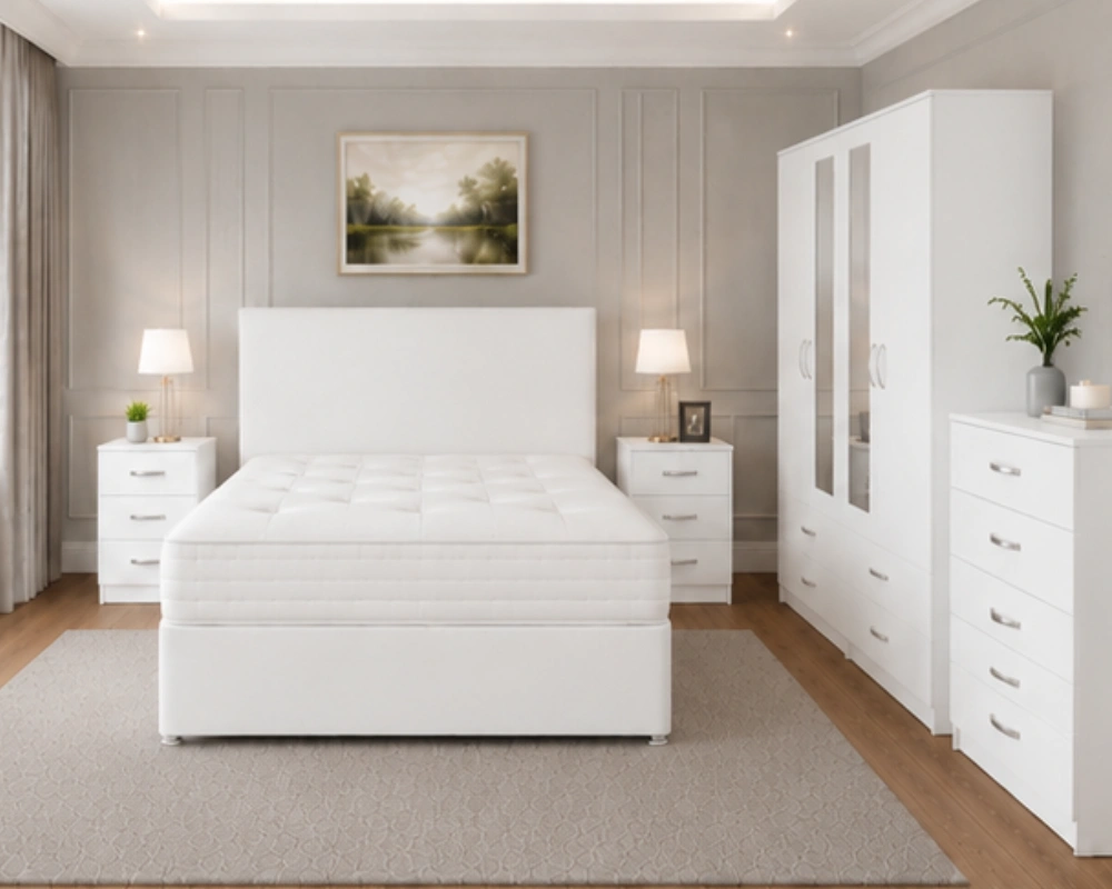 6 Classic Style Double Bedroom Set Double Bed Furniture Collection - 4 Door Wardrobe With Full Length Mirrors - Four Bottom Drawers - Chest of Five Drawers - Image 1