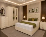Complete Luxury Bedroom Furniture Set – Double Bed with Three Door Wardrobe, Two Half Mirrors, Two Bottom Drawers & Chest of Five Drawers - Image 2
