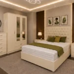 Complete Luxury Bedroom Furniture Set – Double Bed with Three Door Wardrobe, Two Half Mirrors, Two Bottom Drawers & Chest of Five Drawers