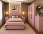 Luxury Pink Double Bed Furniture Set – Four Door Wardrobe with Four Bottom Drawers – Chest of Five Drawers with Two Bedside Tables