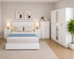 Luxury Pink Double Bed Furniture Set – Five Door Wardrobe with Four Bottom Drawers – Chest of Five Drawers with Two Bedside Tables