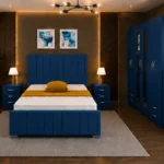 Wooden Double Bed Furniture Set - Six Door Wardrobe With Four Drawer - Chest of Five Drawers With Two Bed Side Table
