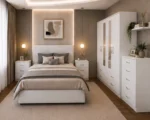 Premium White Bedroom Furniture Set – Double Bed, Four Door Wardrobe with Four Bottom Drawers, Chest of Five Drawers & Two Bedside Tables