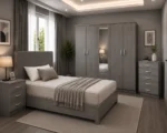 Modern Bedroom Furniture Set - Double Bed - 5 Door Wardrobe With Half Length Mirror And Two Bottom Drawers - Five Drawer Chest - Two Bedside Tables - Image 2