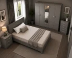 Modern Bedroom Furniture Set - Double Bed - 5 Door Wardrobe With Half Length Mirror And Two Bottom Drawers - Five Drawer Chest - Two Bedside Tables - Image 4