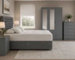 Complete Bedroom Furniture Package - Double Bed - 3 Door Mirror Wardrobe With Two Bottom Drawers - Five Drawer Chest - Two Bedside Tables - Image 3