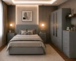 Luxury Grey Bedroom Collection – Double Bed, Four Door Wardrobe with Four Bottom Drawers, Chest of Five Drawers & Two Bedside TablesFurniture Set with Chest of Drawers & Bedside Tables