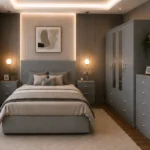 Luxury Grey Bedroom Collection – Double Bed, Four Door Wardrobe with Four Bottom Drawers, Chest of Five Drawers & Two Bedside TablesFurniture Set with Chest of Drawers & Bedside Tables
