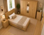 Complete Bedroom Package - Double Bed - 5 Door Half Mirror Wardrobe With Two Bottom Drawers - Chest of Five Drawers - Image 2