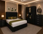 Modern Bed Set With Four Door Wardrobe With Four Drawer - Chest of Five Drawers With Two Bed Side Table - Image 4