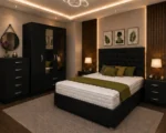 Modern Bed Set With Four Door Wardrobe With Four Drawer - Chest of Five Drawers With Two Bed Side Table - Image 5