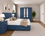 Premium Bedroom Collection - Double Bed - Four Door Mirror Wardrobe With Four Storage Drawers - Two Bedside Tables - Image 3