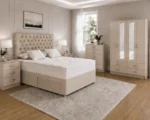 Modern Beige Bedroom Set – Four Door Wardrobe with Four Bottom Drawers – Chest of Five Drawers & Two Bedside Tables - Image 2