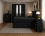 Premium Home Bedroom Furniture - Double Bed - 4 Door Mirror Wardrobe With Four Bottom Drawers - Bedside Table Pair - Image 3