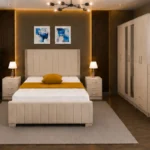 Contemporary Double Bed Set - Six Door Wardrobe With Four Drawer - Chest of Five Drawers With Two Bed Side Table