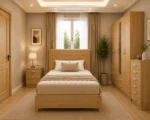 Complete Bedroom Package - Double Bed - 5 Door Half Mirror Wardrobe With Two Bottom Drawers - Chest of Five Drawers